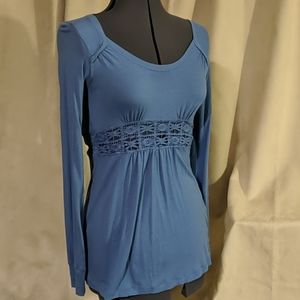 Blue long sleeve top with lace